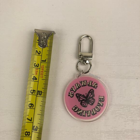 Acrylic Pink "Always Evolving" Butterfly Insect Key Chain or Bag Charm - Picture 5 of 5